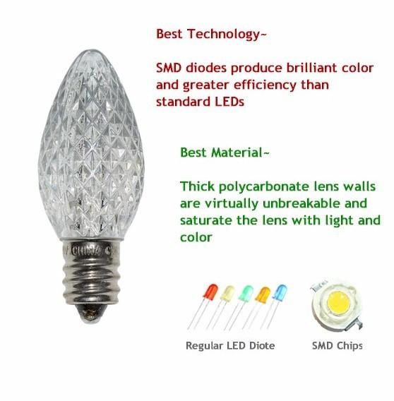 C7 Faceted Warm White LED Bulbs - Forever LED Christmas Lights